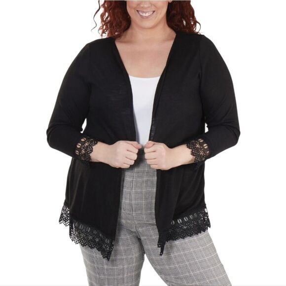 Xhilaration Black Lace Trim Open Front Cardigan – Size Large - Picture 15 of 15